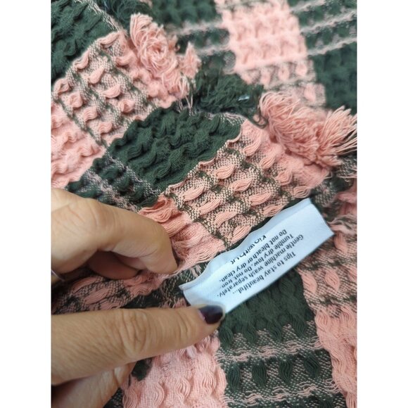 KIP&CO Floor Mat? Small Rug Gingham Pink Green Frayed 100% COTTON 27 x 17 - Picture 5 of 7